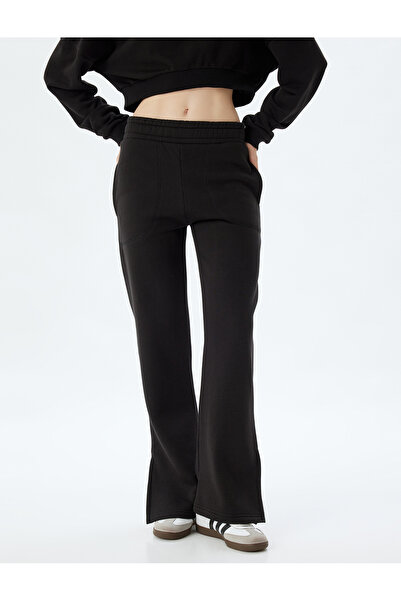 Koton Bol Paça Eşofman Altı Beli Lastikli Yırtmaç Detaylı Yüksek Bel Şardonlu Cepli
