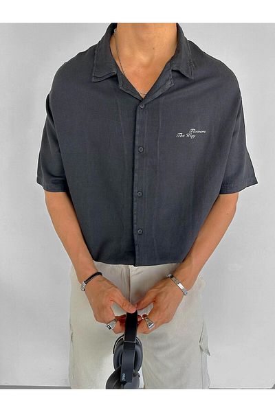 ablukaonline Smoked Men's Oversize Shirt -'Flowers the Way' Printed Pattern