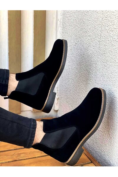 YGTSHOES Chelsea Erkek  Siyah Süet Bot Ayakkabı