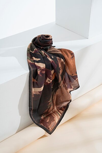 JAWEL Kadın Digital Baskılı Fırça Desen Soft Eşarp 90x90 Cm