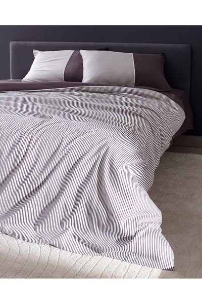 Madame Coco Leal King Size Satin Duvet Cover Set - 100% Cotton, 208 Tc, Printed - Plum/White