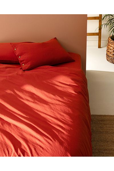 Madame Coco Linda Double Washed Seersucker Duvet Cover Set - Orange