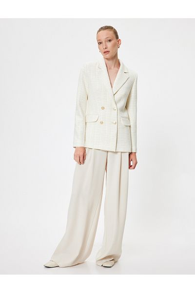 Koton Double Breasted Slim Fit Tweed Blazer Jacket