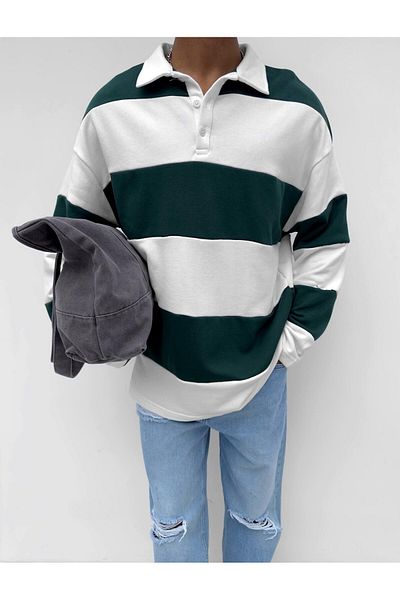 ablukaonline Πράσινο ανδρικό φούτερ Oversize ριγέ