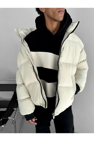 ablukaonline Men's Cream Puffer Jacket