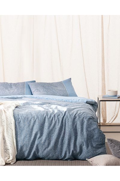 Madame Coco Orpen Double Madame Coco Crep Printed Duvet Cover Set - Blue