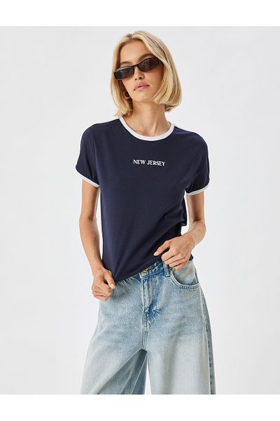 Koton Βαμβακερό κοντό μανίκι - T-shirt με στάμπα με λαιμόκοψη