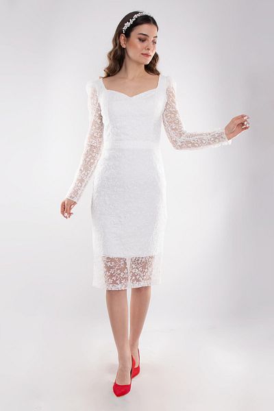 Dans 1441 Lurex Kiss Collar Watermelon Sleeve Short Wedding Dress