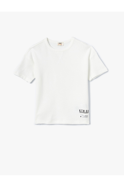 Koton Tricou din bumbac cu mânecă scurtă cu slogan imprimat cu decolteu