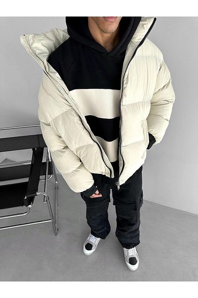 ablukaonline Men's Cream Puffer Jacket
