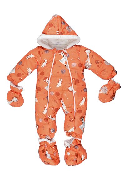 MAİBELLA Forest Animals Patterned Gloves with Hood Wool Inside Winter Baby Girl and Boy Astronaut Jumpsuit Cosmonaut