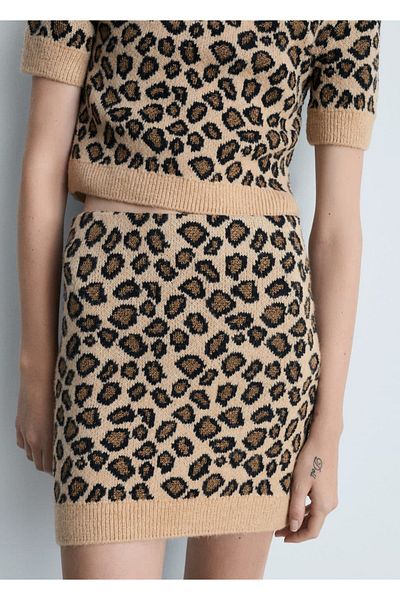 MANGO Woman Leopard Woven Skirt