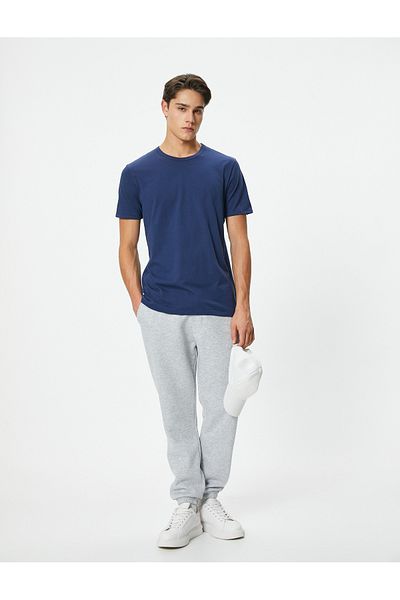 Koton Μπλουζάκι Cotton Slim Fit Crew Neck - Ριμπ, κοντό μανίκι