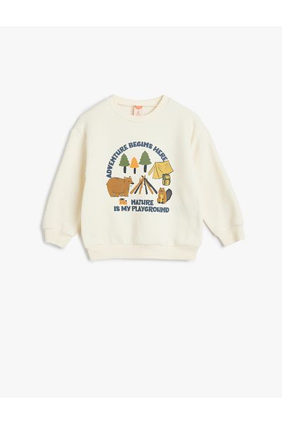 Koton Long Sleeve Crew Neck Sweatshirt with Camping Print Detail