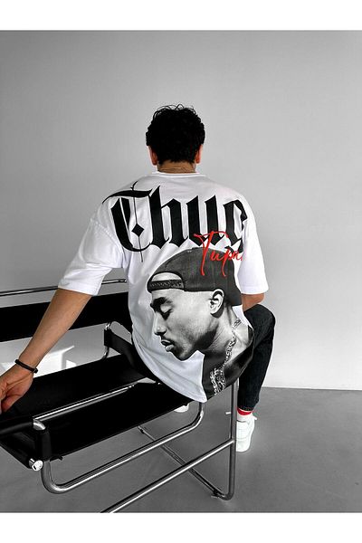 ablukaonline Ανδρικό T-shirt Tupac Printed Oversize Λευκό
