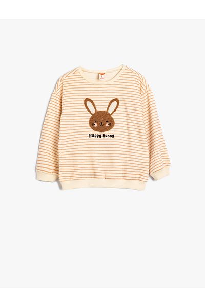 Koton Long Sleeve Crew Neck Cotton Sweatshirt with Rabbit Applique Detail