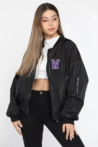 modi Unisex Long Sleeve Printed Bomber Jacket - Black