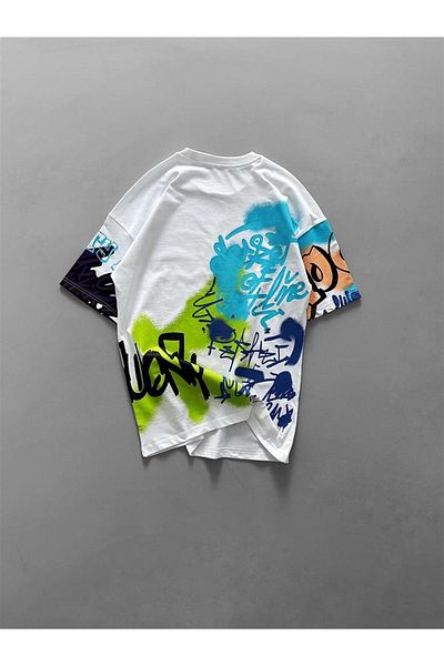 ablukaonline Ανδρικό μπλουζάκι White Oversize Graffiti Printed - tst.0026