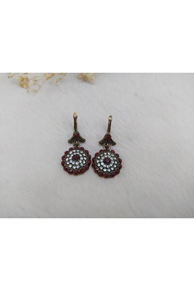Hd Marketim Hdmarketim Otantik Osmanlı Motifli Taşlı Işıltılı Hürrem Sultan Eskitme Küpe Bordo