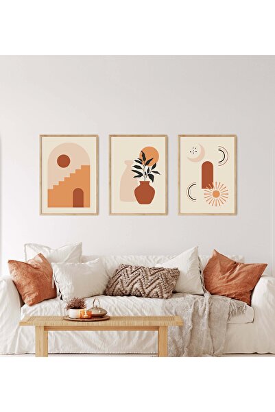 bestablo 3 Parça Çerçeveli Bohem Ahşap Tablo Seti, Ev Dekoru