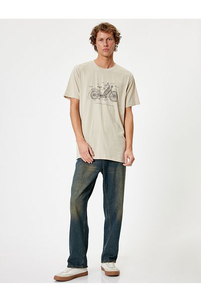 Koton Cotton Slim Fit Crew Neck T-Shirt - Printed and Short Sleeve