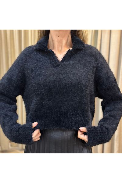 POODLE Pulover de damă cu gât polo crop tricot