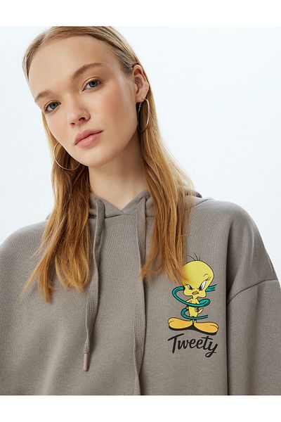 Koton Tweety Patterned Oversize Hooded Sweatshirt - Licensed