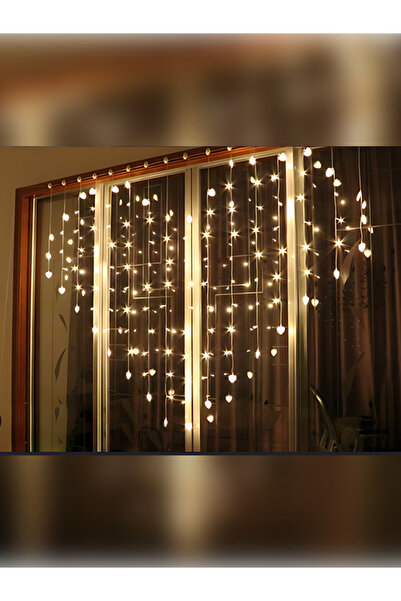 rkm store Kalp Şeklinde Gün Işığı Perde Led Sevgililer Günü Romantik Fon Perde Led 16 Sarkıt Eklemeli