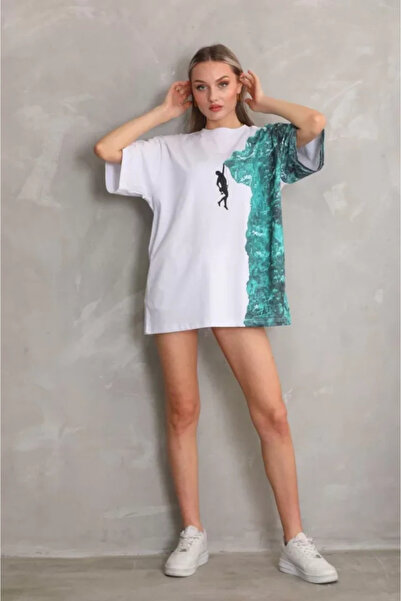 JANES Унисекс тениска с щампа и кръгло деколте - бяла