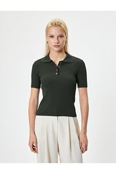 Koton Polo Neck Slim Fit pulóver - rövid ujjú és gombrészlet