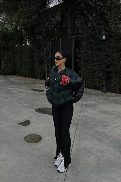 JANES Jachetă de colegiu brodata cu model Gingham - kaki