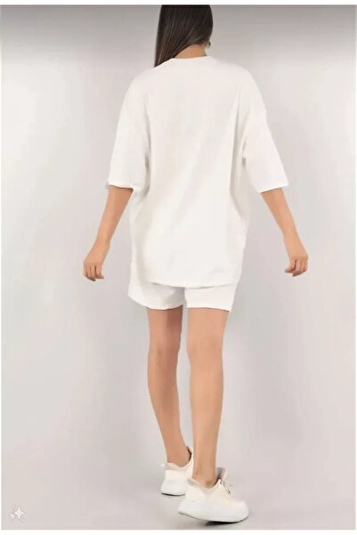 Giyimodam Set pantaloni scurți brodați unisex - alb