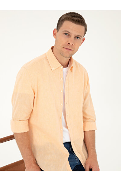 Cacharel Pembe Keten Karışımlı Slim Fit Uzun Kollu Gömlek 50250813-VR053