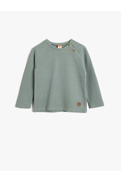 Koton Round Neck Knitwear Sweater - Button Detailed, Long Sleeve