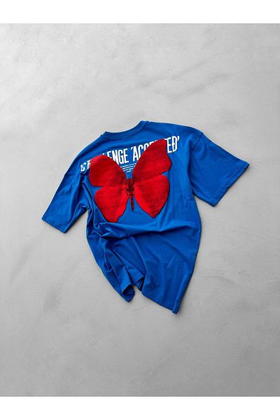 ablukaonline Blue Oversize Men's T-Shirt - Embossed Printed