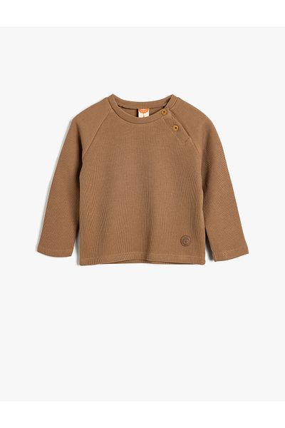 Koton Round Neck Knitwear Sweater - Button Detailed, Long Sleeve