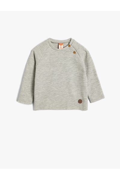Koton Round Neck Knitwear Sweater - Button Detailed, Long Sleeve