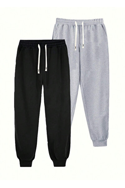 yx yustex sport Pachet de 2 pantaloni de trening negri și gri cu elastic la p...