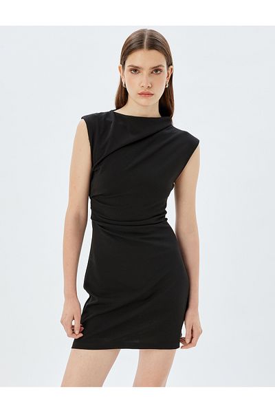 Koton Rochie mini drapată, fără mâneci, din crepon, cu decolteu rotund