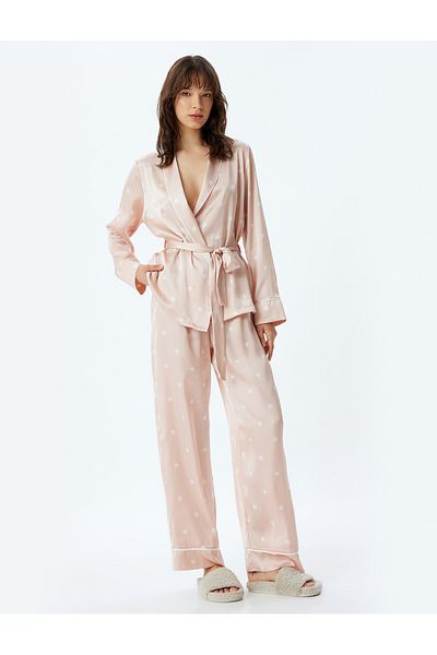Koton Locker sitzende, gepunktete Satin-Pyjamahose