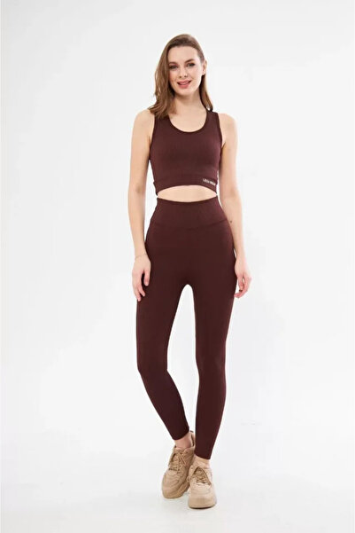 buğrahayalin Crop Leggings Double Sports Set - Claret Red