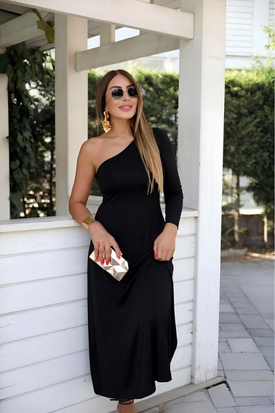 Kokosh moda Rochie de damă cu mânecă lungă, cu un singur umăr, din crepon