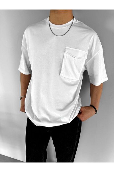 ablukaonline Λευκό ανδρικό μπλουζάκι Oversize Pocket