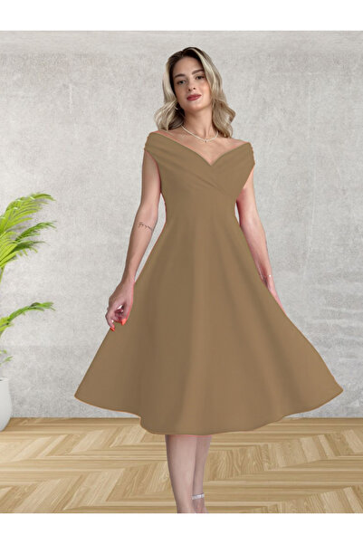 JANES Ženska Krep haljina - kratki rukavi, Kruvaze izrez i Sa volanima suknja