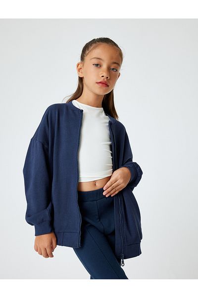 Koton Round Neck Pocket Cotton Zippered Long Sleeve Sweatshirt