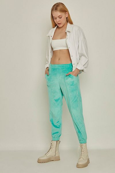 C&City 721 Samt-Jogginghose mit elastischem Bund für Damen, Mintgrün