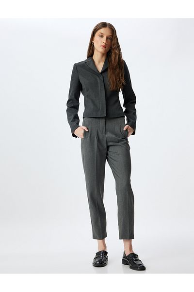 Koton High Waist Pocket Carrot Cut Slim Fit Short Leg Trousers