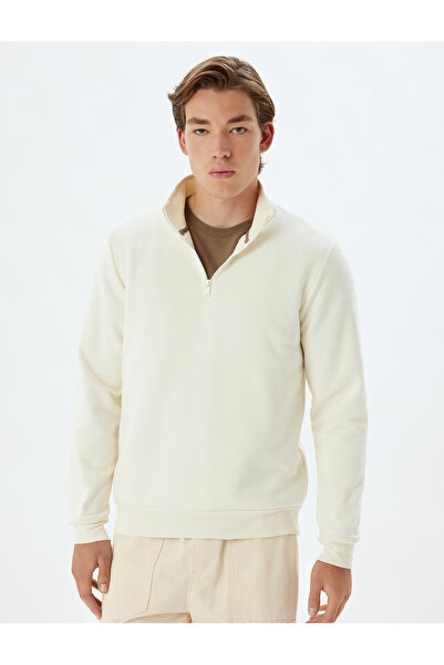 Koton Félcipzáras galléros alap emelt pamut keverék hosszú ujjú pulóver