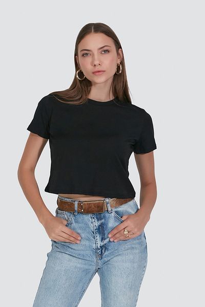 C&City Μαύρο T-Shirt Crop - Crew Neck, κοντό μανίκι, σετ 2 956