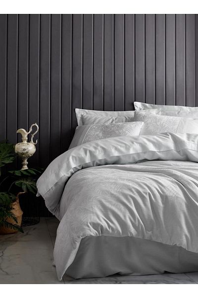 nuit dose Double Jacquard Satin Duvet Cover Set Leaf Ice Blue